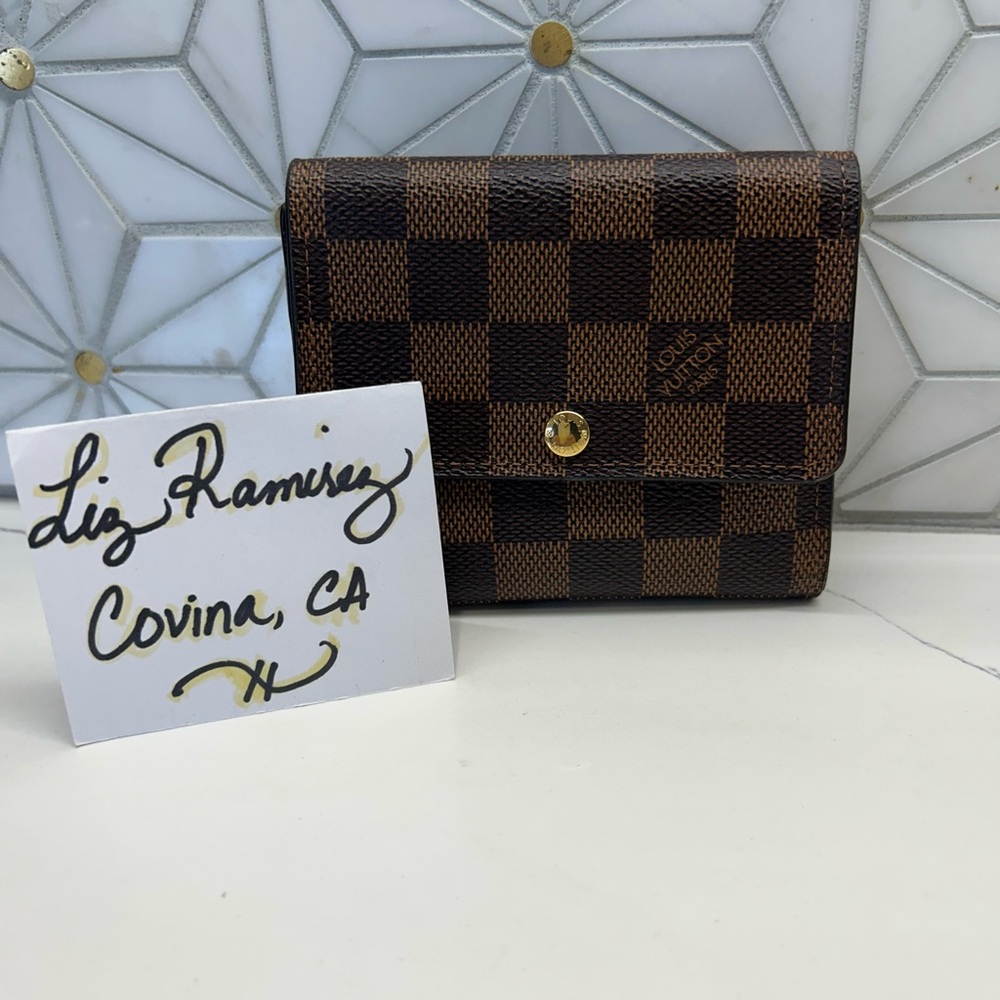 Louis Vuitton Brown Damier Ebene Small Fold Wallet with Gold Tone Snap
